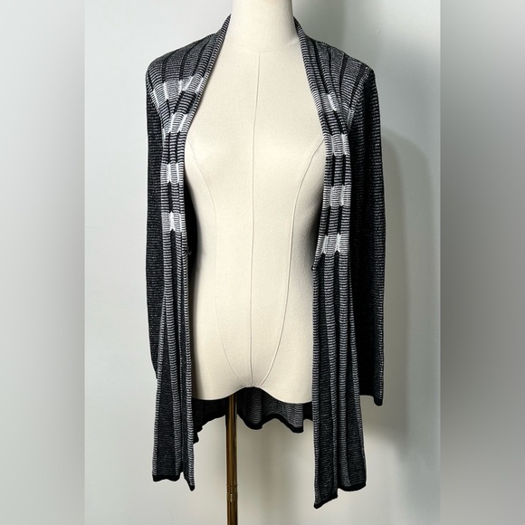 Nic + Zoe Trust Me White Black Striped Swing Cardigan Mid Length Cotton Size S - Picture 2 of 10